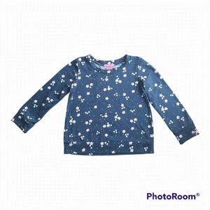 MUMU Coco Girls 6X Long Sleeved Dark Blue Shirt With Little Pink Flowers